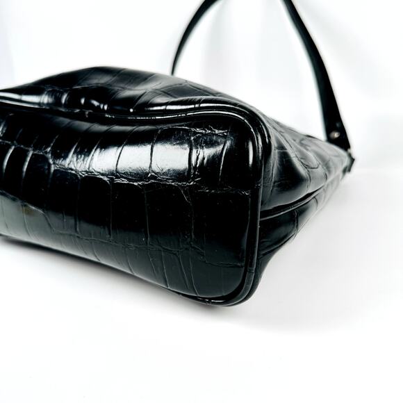 Nine & Company Women's Shoulder Bag Black Crocodile Print Patent Leather Purse - Picture 6 of 9